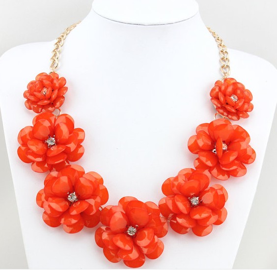 Red Flower Statement Necklace, Bib Necklace, Chunky Necklace For Women